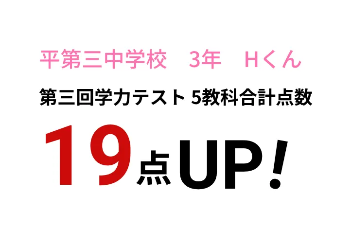 平第三中学校 3年 Hくん　第三回学力テスト 5教科合計点数19点UP!