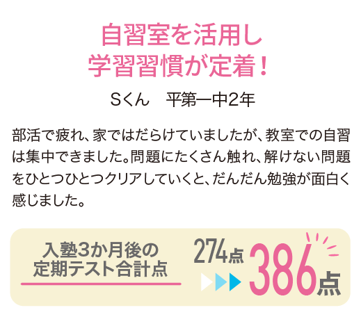 自習室を活用し学習習慣が定着！