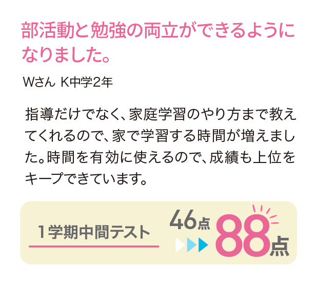 部活動と勉強の両立ができるようになりました。