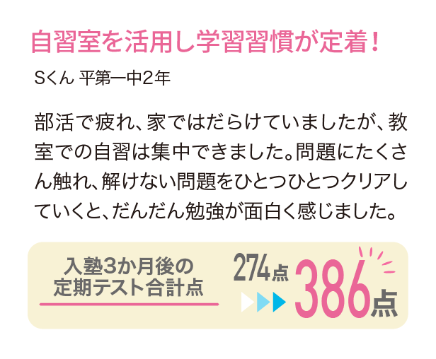 自習室を活用し学習習慣が定着！